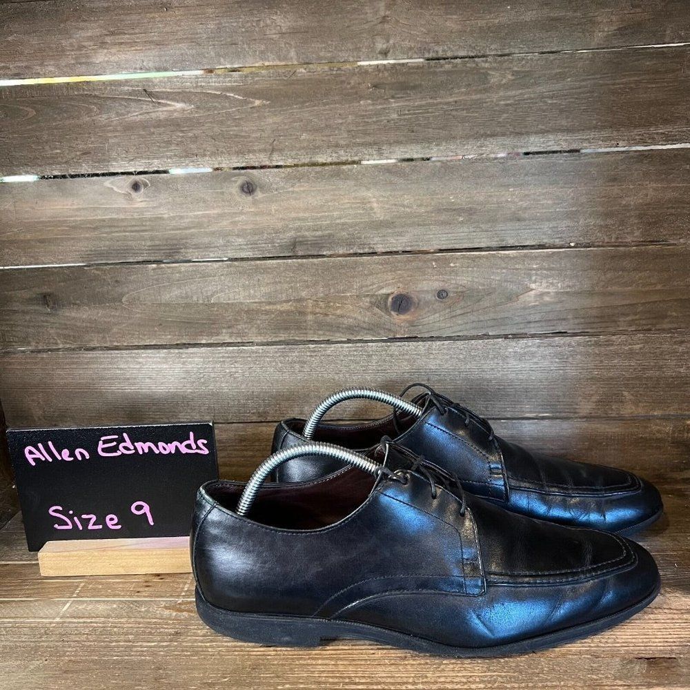 Mens Allen Edmonds Delray Black Derby Oxford Leather Lace Up Dress Shoes Size 9D